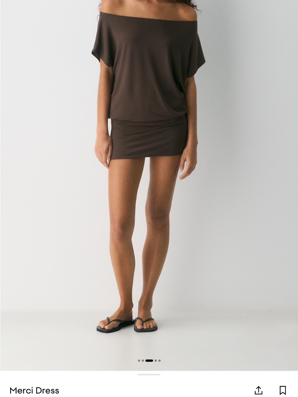 Aritzia Merci Off-Shoulder Mini Dress in Brown